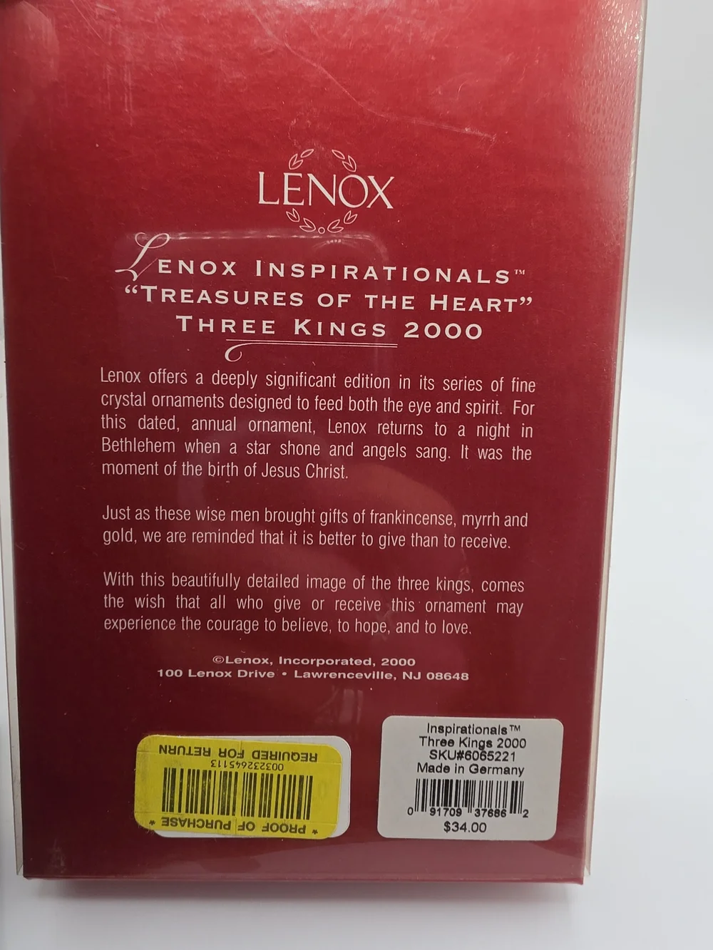 Lenox Clear Glass Holiday Ornament - Red Presentation Box
